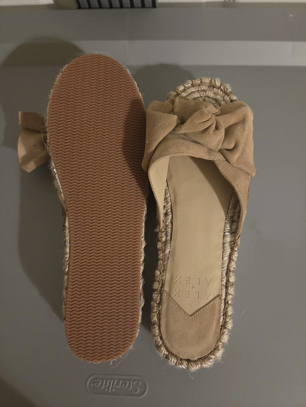Alex And Ani Suede Bow Espadrille Slide - Tan 8 5 Nwob